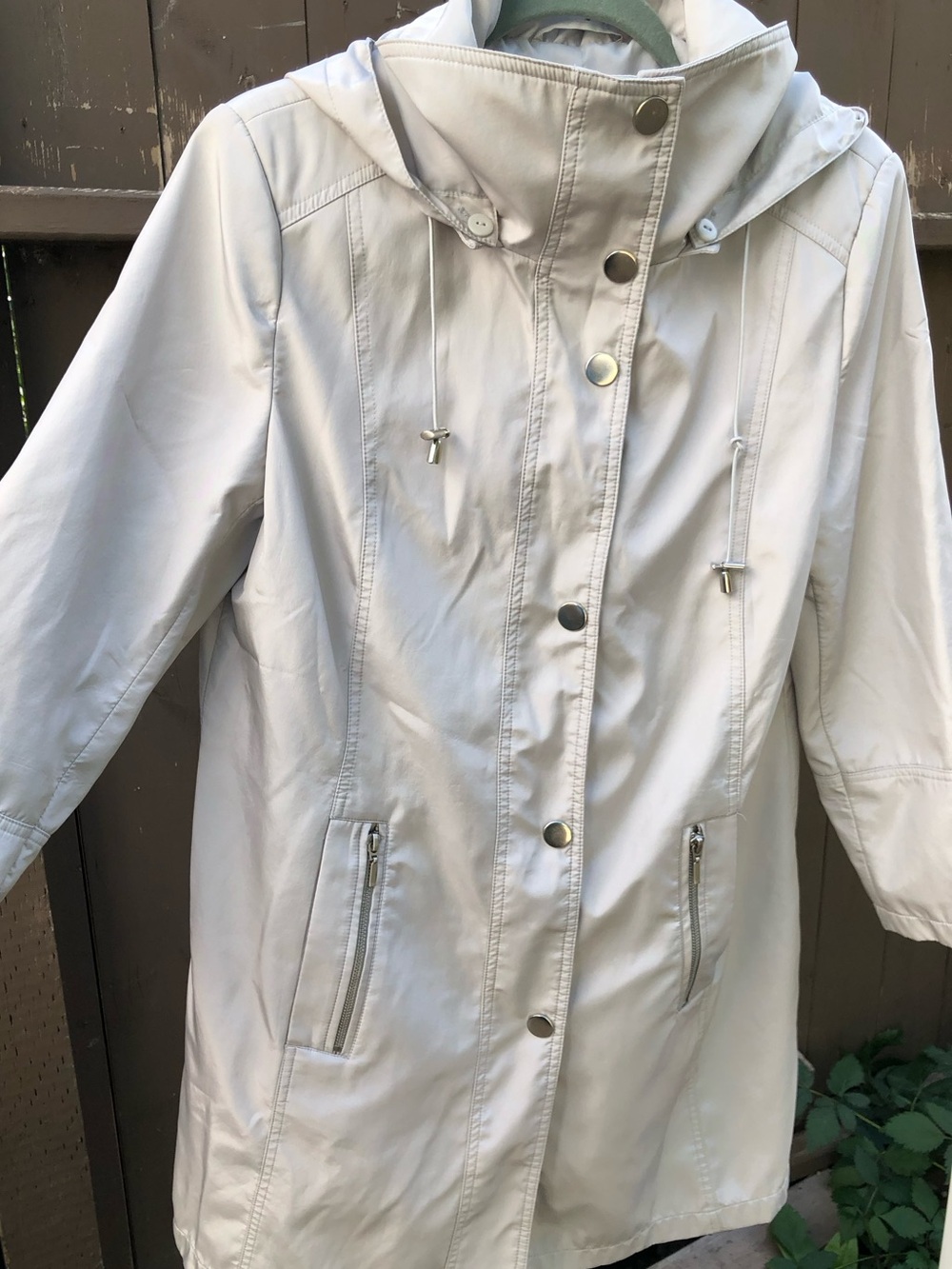 Classic Raincoat Cleo Petites Light Grey Trench Coat Jacket Removable Hood - Picture 2 of 9